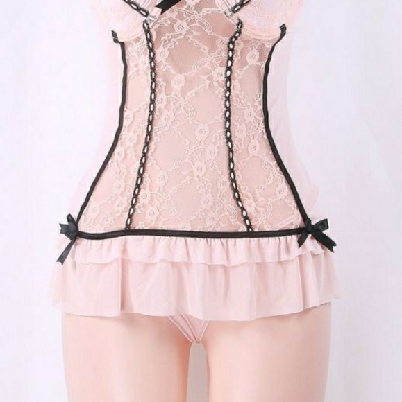 ✔SOLD on Ⓜ✔Pink Lace Padded Sexy Babydoll - Picture 2 of 7